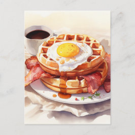 朝食 エッグ ワッフル ベーコン コーヒー フード フーディー シーズンポストカード