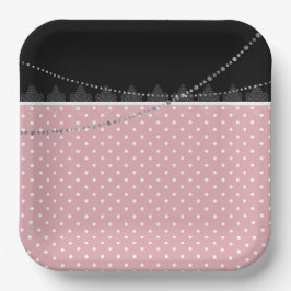 朝食&ブランチ&ピンク&白黒水玉模様 ペーパープレート