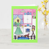 朝食、母、ベビー、犬の挨拶状 カード (黄色い花)