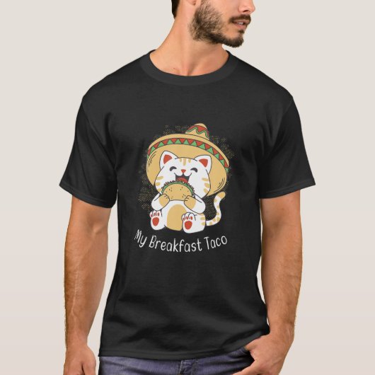 朝食Taのタコを持ったかわいい猫メキシコ Tシャツ (正面)