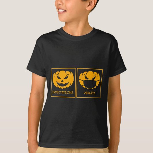 期待と現実 ジャックオーランタン カボチャの顔 Tシャツ (正面)