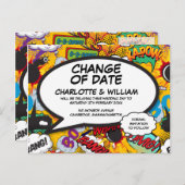 期日の変更おもしろい延期モダン漫画簿 案内ポストカード (正面/裏面)