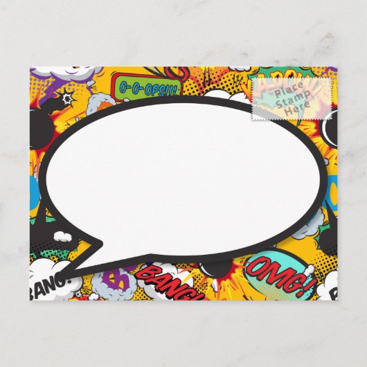 期日の変更おもしろい延期モダン漫画簿 案内ポストカード (裏面)