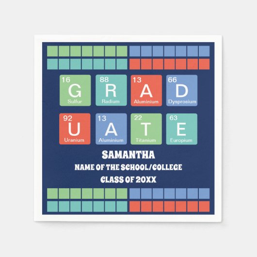 期間表要素卒業パーティ スタンダードカクテルナプキン (正面)