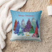 木々かわいらしカラフルトナカイのクリスマス クッション (ブランケット)