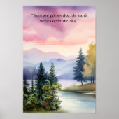 木々が歌う青いスモークの山ピンクの雲 ポスター (正面)