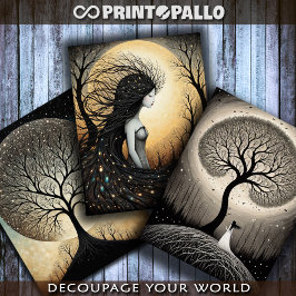 木々とつながりする超現実的な女性 ラッピングペーパーシート