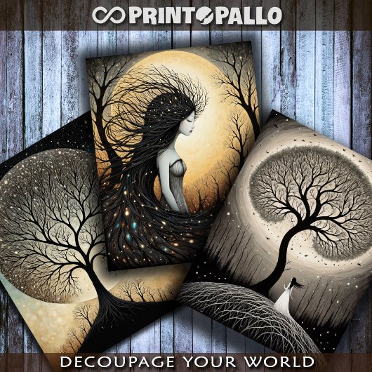 木々とつながりする超現実的な女性 ラッピングペーパーシート