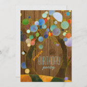 木々とカラフルバーンウッドの誕生日パーティー 招待状 (正面/裏面)