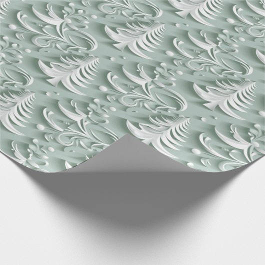 木々とシックな白いクリスマスラップ ラッピングペーパー (角)