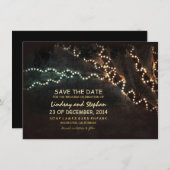 木々と光の文字列ラスティック日付カードを保存 セーブザデート (正面/裏面)