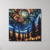 木々と夜空を持つ神秘的なエーテル芸術 キャンバスプリント (正面)