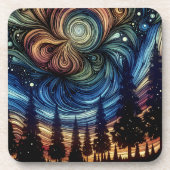 木々と夜空を持つ神秘的なエーテル芸術 コースター (正面)