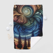 木々と夜空を持つ神秘的なエーテル芸術 ゴルフタオル (インサイチュ)