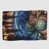 木々と夜空を持つ神秘的なエーテル芸術 ゴルフタオル (横)