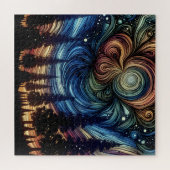 木々と夜空を持つ神秘的なエーテル芸術 ジグソーパズル (横)