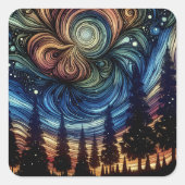 木々と夜空を持つ神秘的なエーテル芸術 スクエアシール (正面)