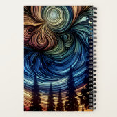 木々と夜空を持つ神秘的なエーテル芸術 ノートブック (裏面)