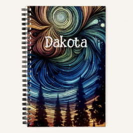 木々と夜空を持つ神秘的なエーテル芸術 ノートブック