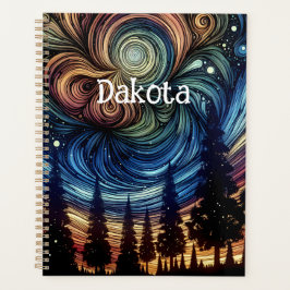 木々と夜空を持つ神秘的なエーテル芸術 プランナー手帳