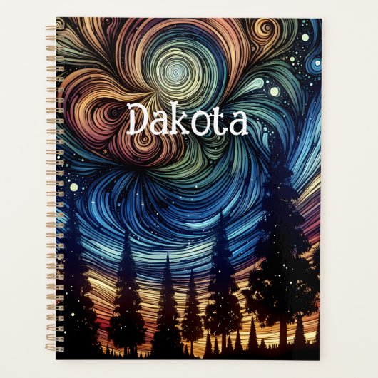 木々と夜空を持つ神秘的なエーテル芸術 プランナー手帳 (正面)