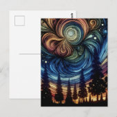 木々と夜空を持つ神秘的なエーテル芸術 ポストカード (正面/裏面)