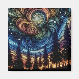 木々と夜空を持つ神秘的なエーテル芸術 マグネット