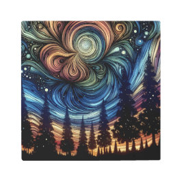 木々と夜空を持つ神秘的なエーテル芸術 メタルプリント