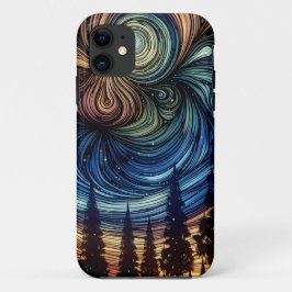 木々と夜空を持つ神秘的なエーテル芸術 iPhone 11 ケース