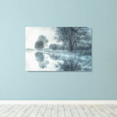 木々と空の霧が立つ湖の冬景色 キャンバスプリント (インサイチュ (ウッドフロア))