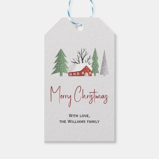 木々と雪のクリスマスと冬の風景 ギフトタグ (正面)