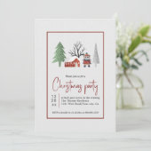 木々と雪の冬の風景とクリスマスパーティー 招待状 (スタンド正面)