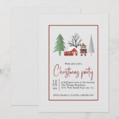木々と雪の冬の風景とクリスマスパーティー 招待状 (正面/裏面)