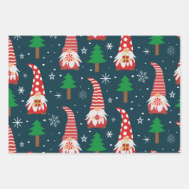 木々と雪の結晶と可愛いクリスマス格言 ラッピングペーパーシート