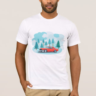 木々と雲の背景を持つヴィンテージ車 Tシャツ