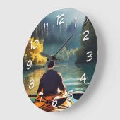 木々に囲まれた湖で男のカヤック ラージ壁時計 (傾斜)