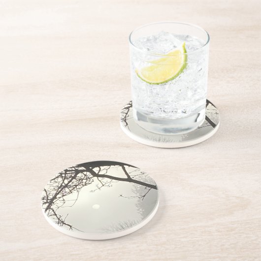 木々に囲まれた白い空と太陽 コースター (側面)