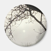 木々に囲まれた白い空と太陽 マグネット (正面)