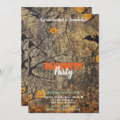 木々のこうもりジャックオランタン不気味なハローウィンパーティ 招待状 (正面/裏面)