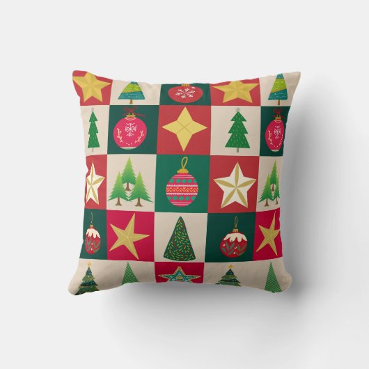 木々のオーナメントと星 クッション (裏面)