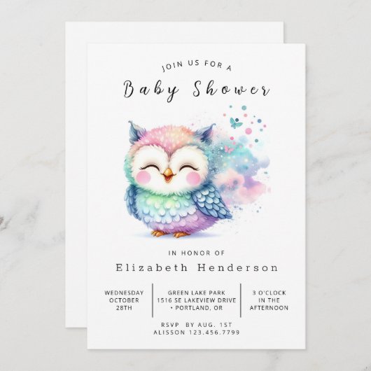 木々のカスタムフクロウ赤ちゃんシャワー 招待状 (正面/裏面)