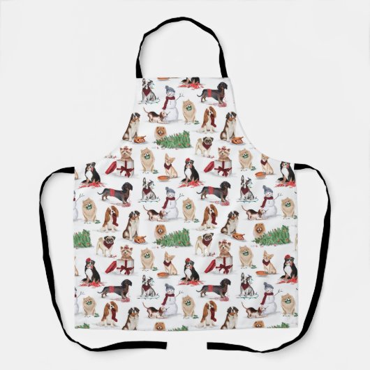 木々のクリスマスかわいい水いけな色の犬 エプロン (正面)
