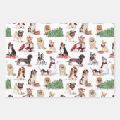 木々のクリスマスかわいい水いけな色の犬 ラッピングペーパーシート (正面)