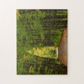 木々のトンネルの端の光 ジグソーパズル (縦)