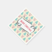 木々のバウブルと弓でメリークリスマスパターン スタンダードカクテルナプキン (角)