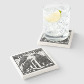 木々の上のレイベンと彼女の子供 ストーンコースター (横)