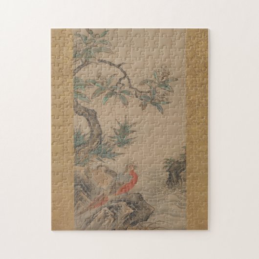 木々の中のキジ – 四季の花 ジグソーパズル (縦)