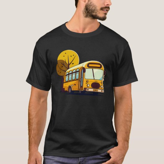 木々の前のバス バスドライバー Tシャツ (正面)