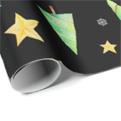 木々の星と雪が黒いプレゼント ラッピングペーパー (ロールコーナー)