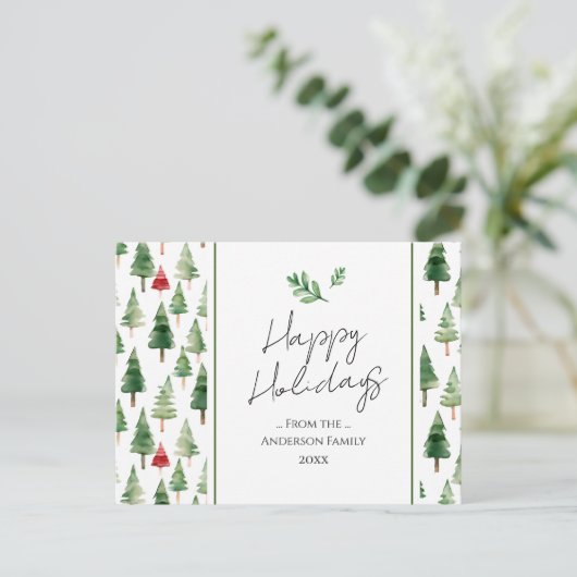 木々の森の家族のクリスマスの挨拶 ポストカード (スタンド正面)